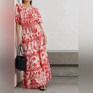 FARM Rio Jungle Flow Maxi Skirt Red